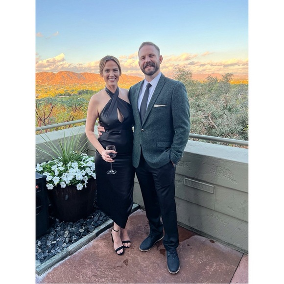 Satin black high neck midi dress - Picture 4 of 4